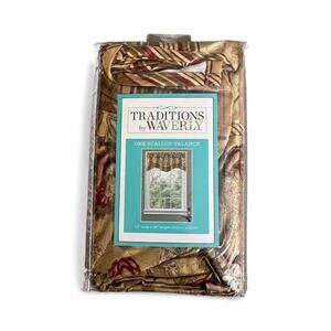 Traditions By Waverly One Scallop Valance 52”x16" Navarra Antique Brown Burgundy